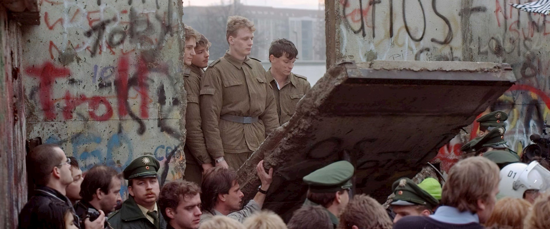Berlin wall falling