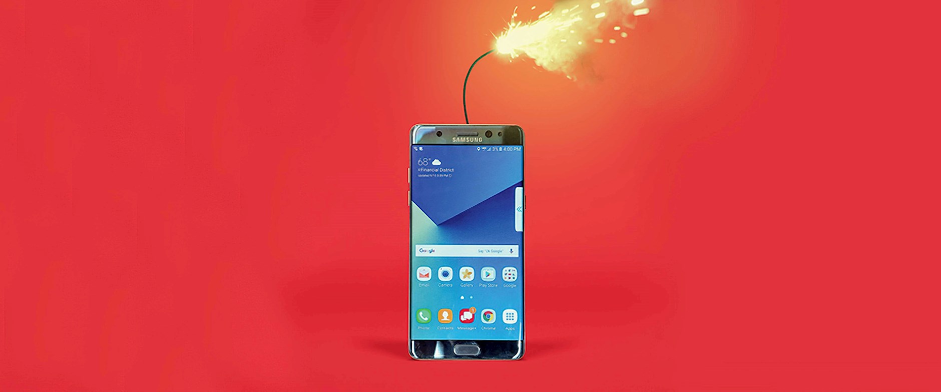 Samsung phone with a lit fuse