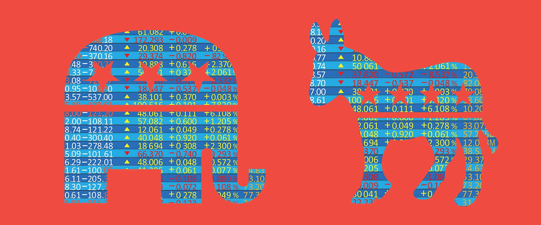 Stocks shaped to look like a donkey and elephant