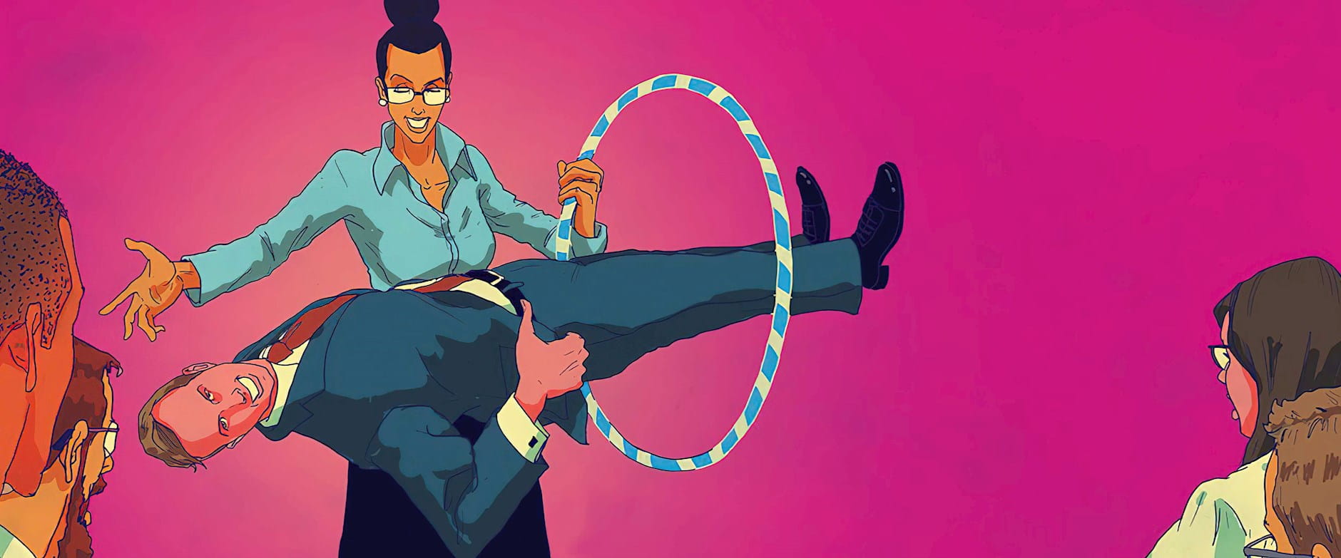 Illustration of businessman jumping through a hoop