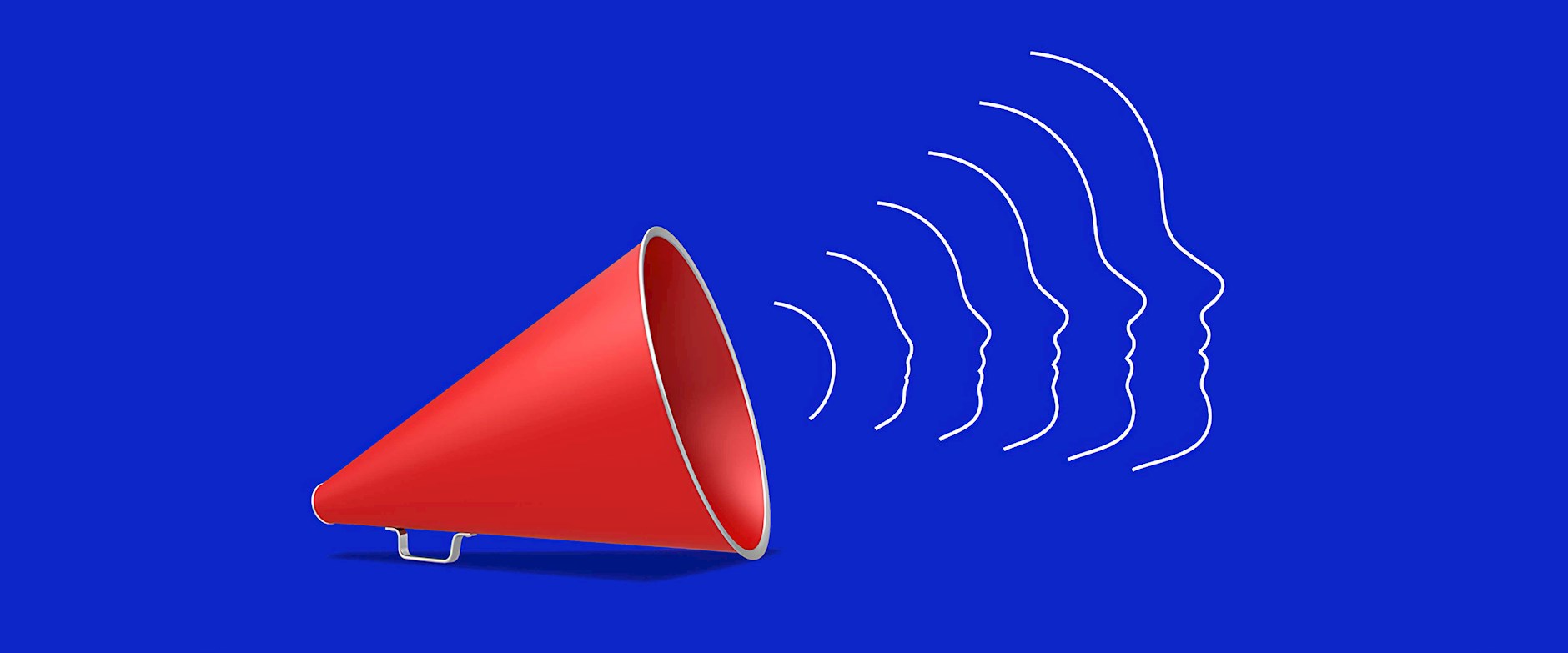 Megaphone with faces as sound waves