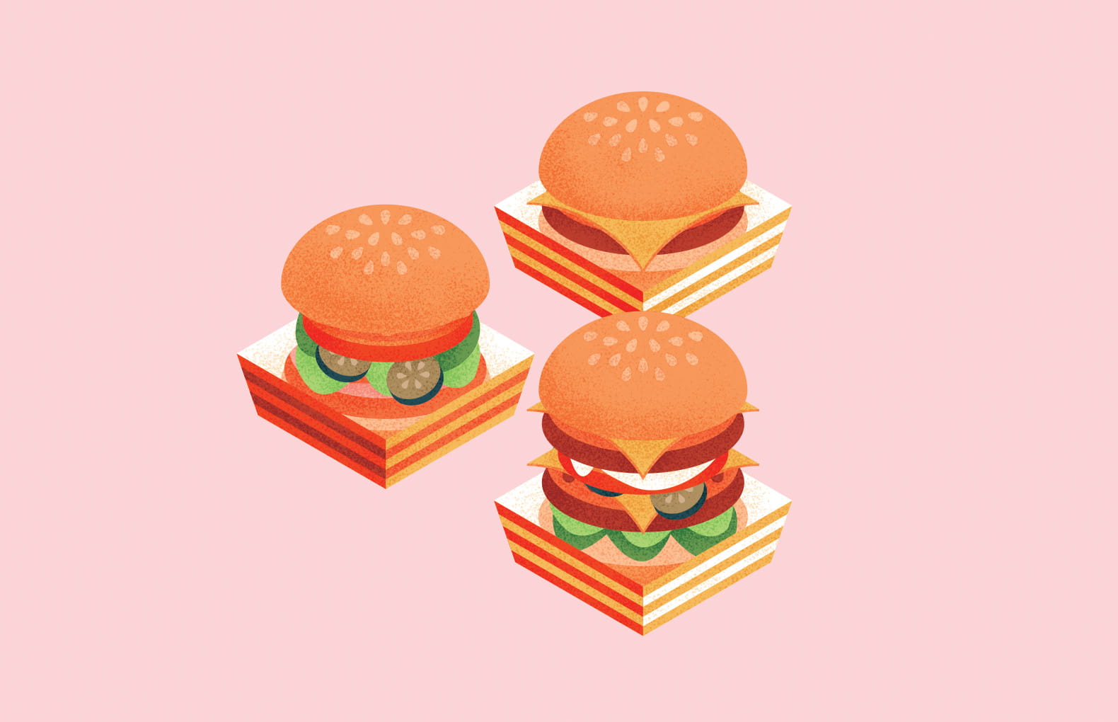 Illustration of variety of burgers