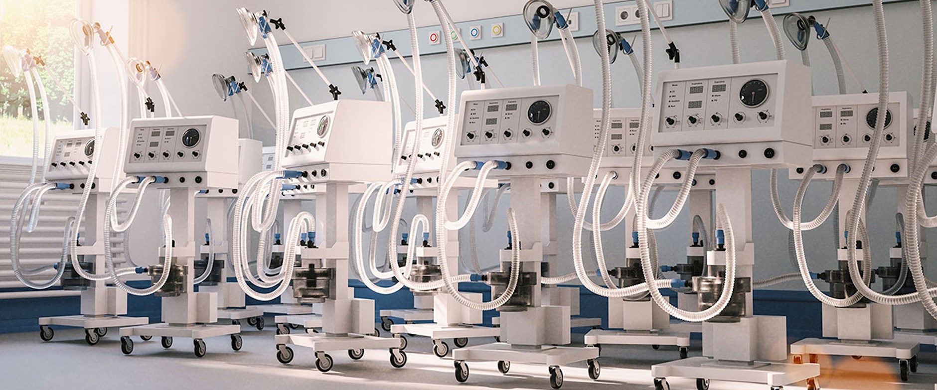 A row of ventilators in a hospital