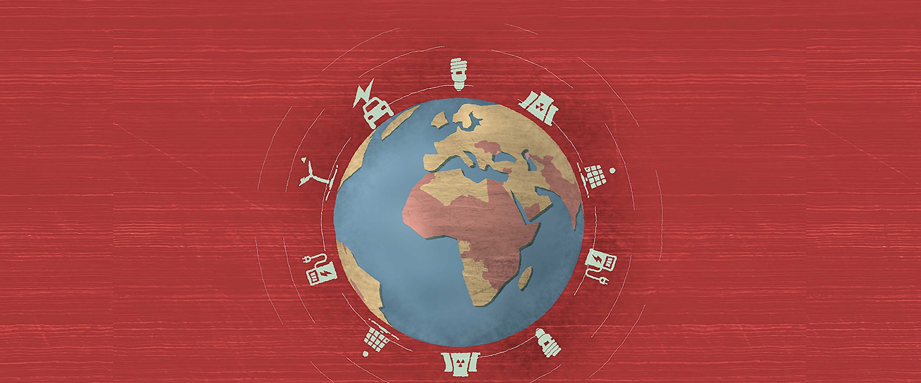 Globe with energy illustrations around the perimeter